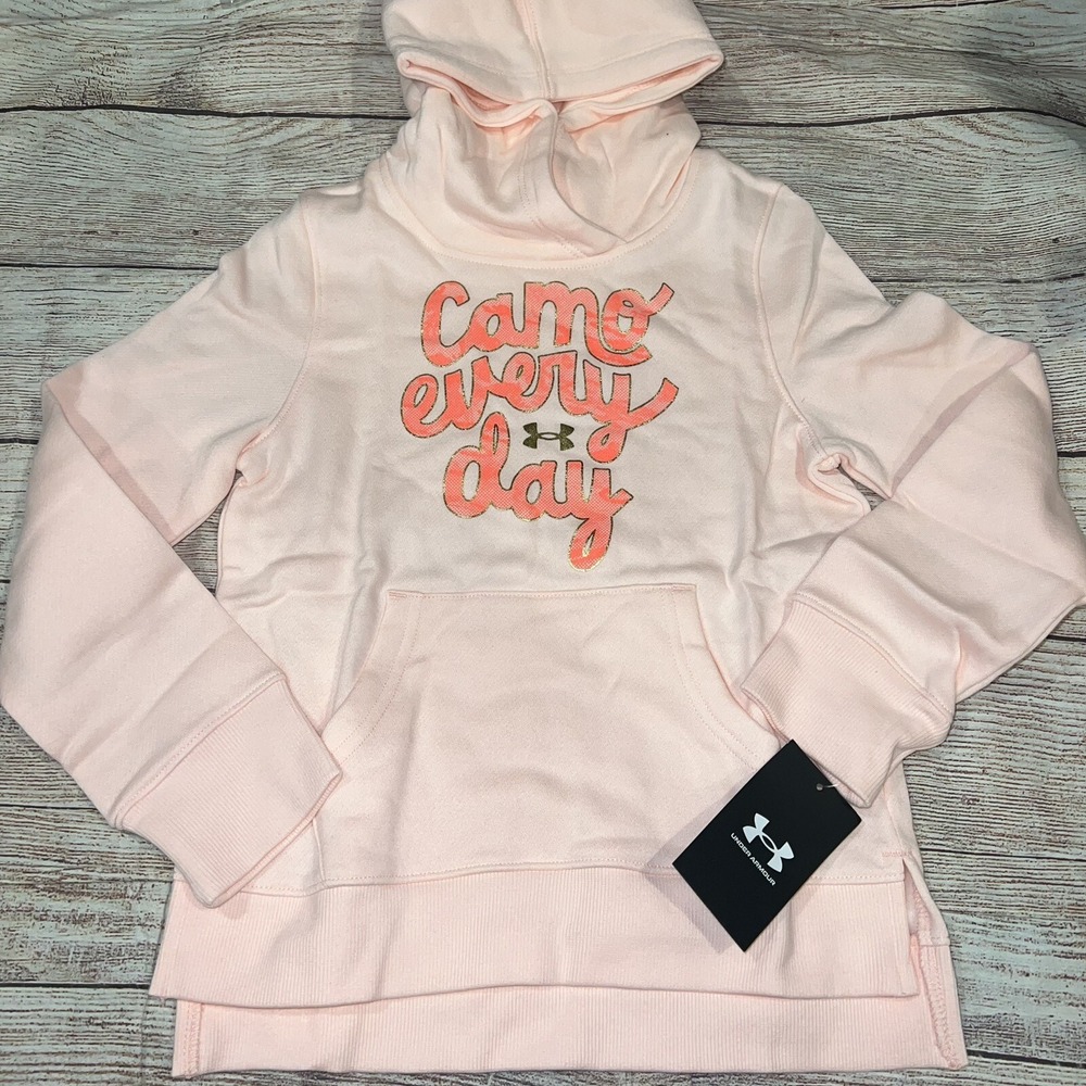Under Armour Youth Small (7/8) Camo All Day Girls Peach Orange Hoodie NEW